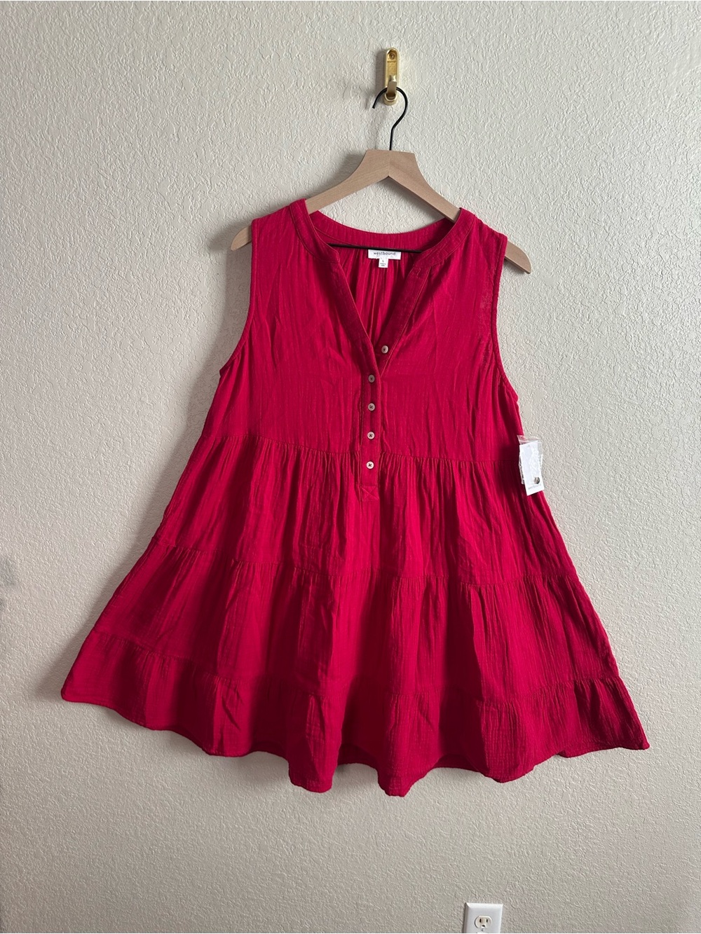 Westbound Red Linen Blend Tiered Dress